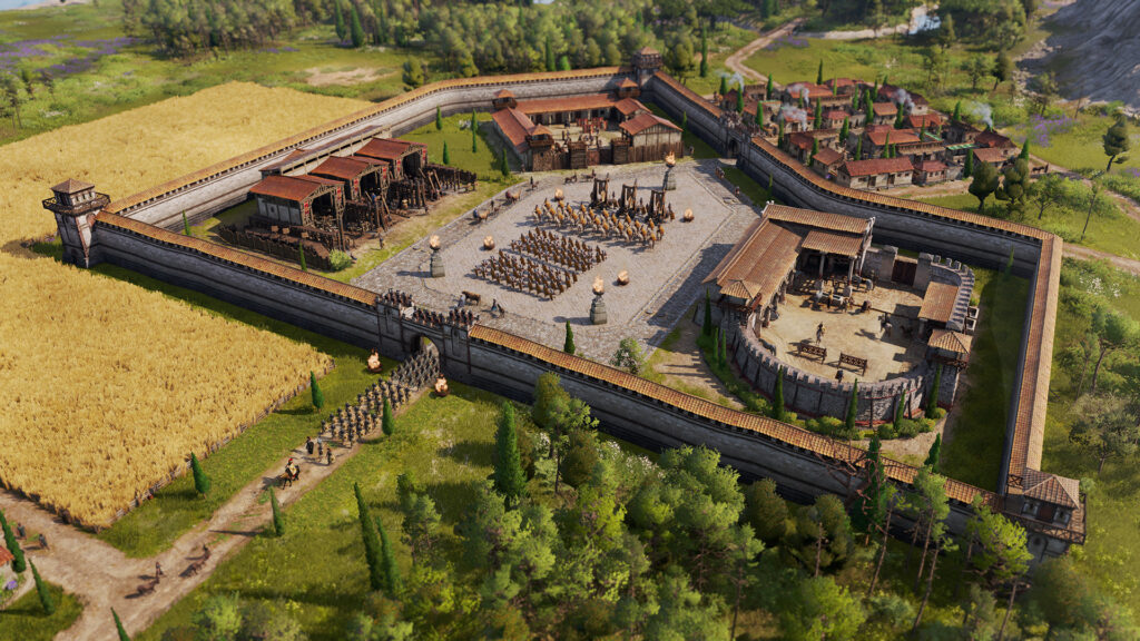 A military barracks with Roman soldiers