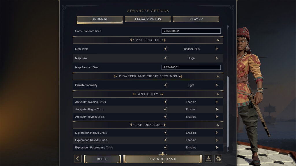 Every Crisis listed in the advanced setup screen